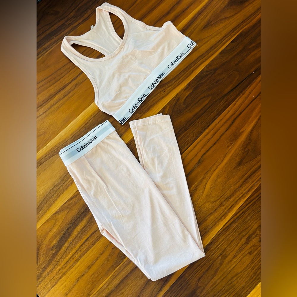 Calvin Klein Baby Pink Sports Bra and Leggings Set Cotton Stretch